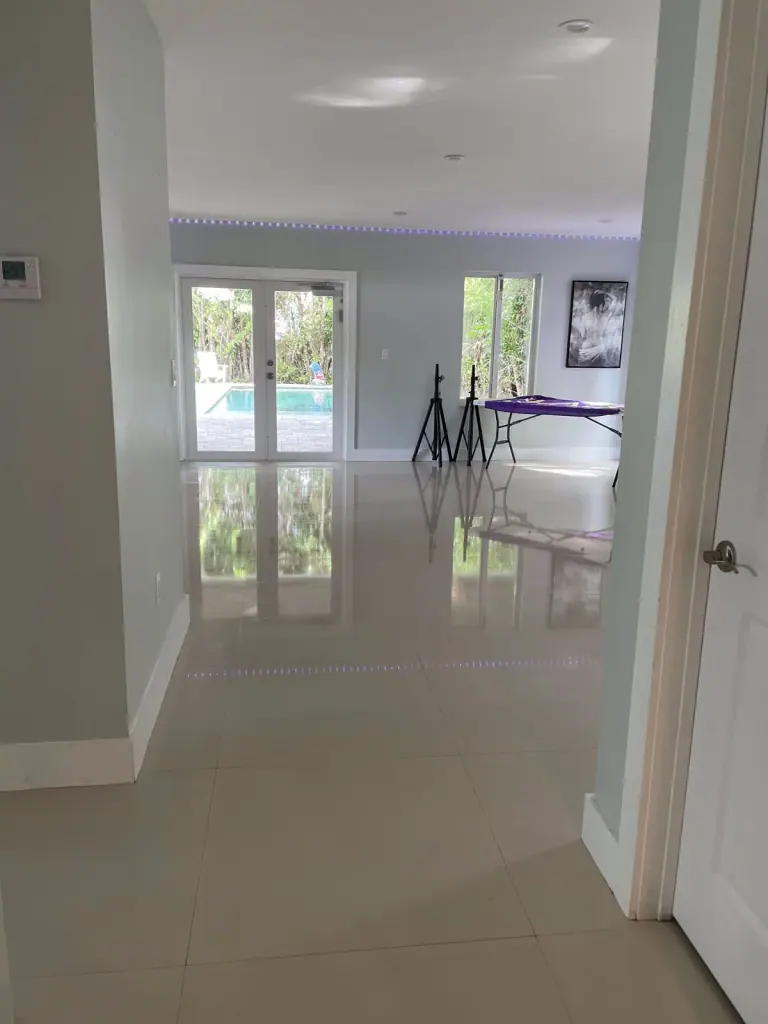 Polished tile floors in a freshly cleaned Miami-Dade home
